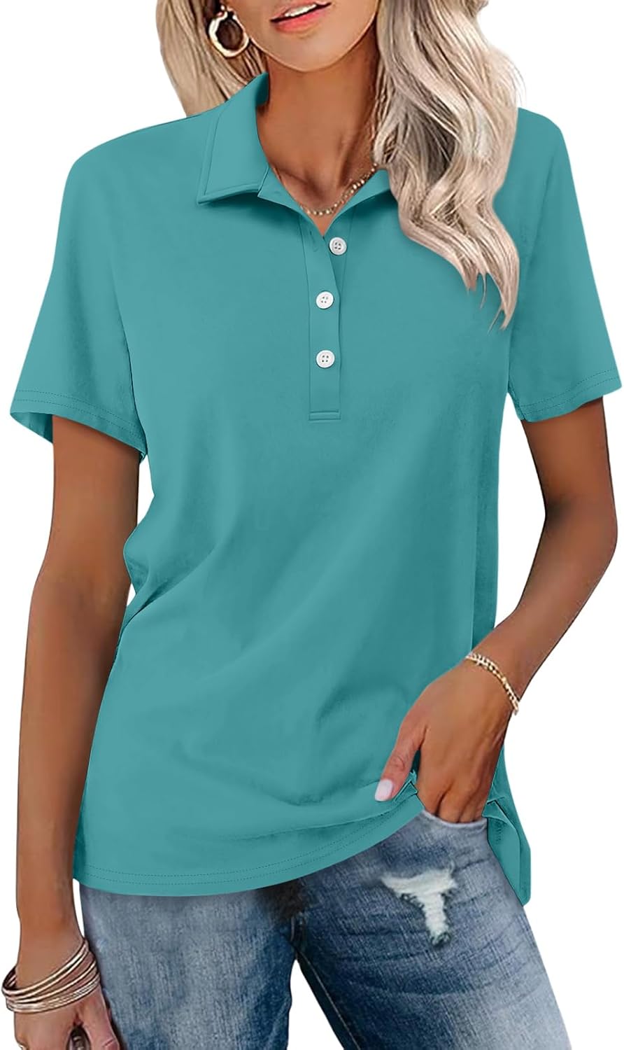 Womens Polo Shirts Short Sleeve Button Lapel Collared Summer Tops Business Casual Basic Tees