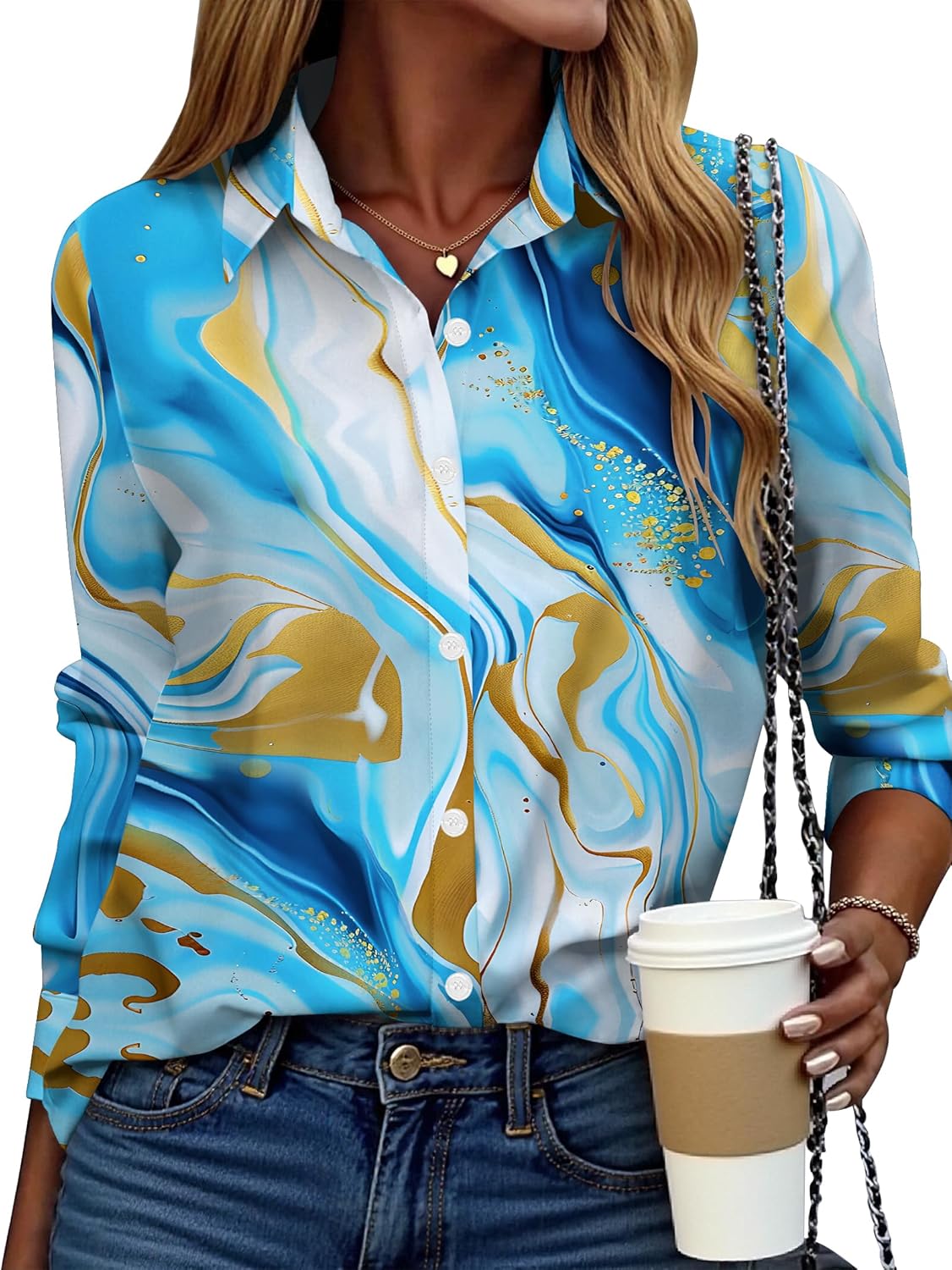 Button Down Shirt for Women Long Sleeve Blouses Floral Printed Tops Business Casual Work Outfits S-XXL