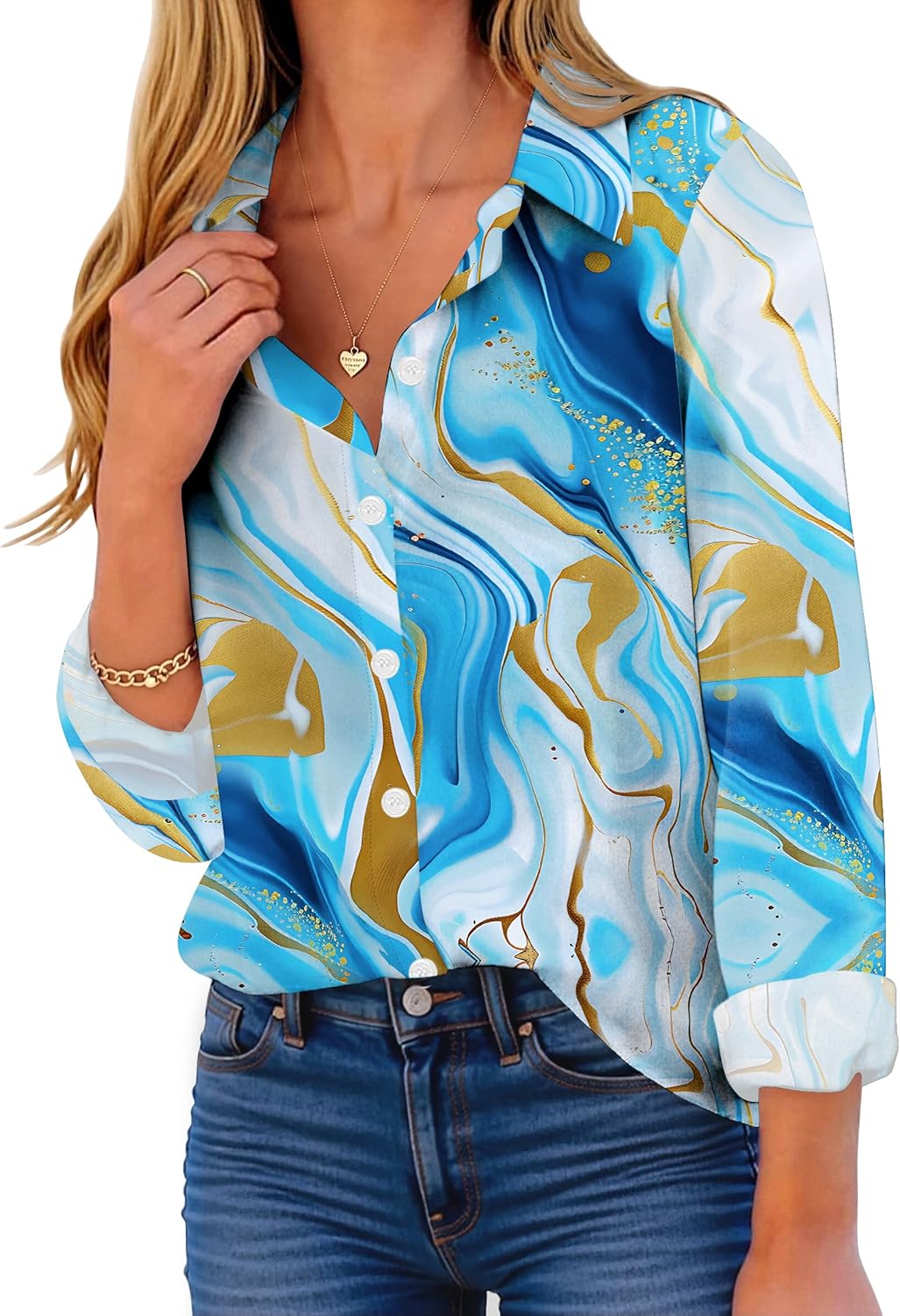 Button Down Shirt for Women Long Sleeve Blouses Floral Printed Tops Business Casual Work Outfits S-XXL - Image 2