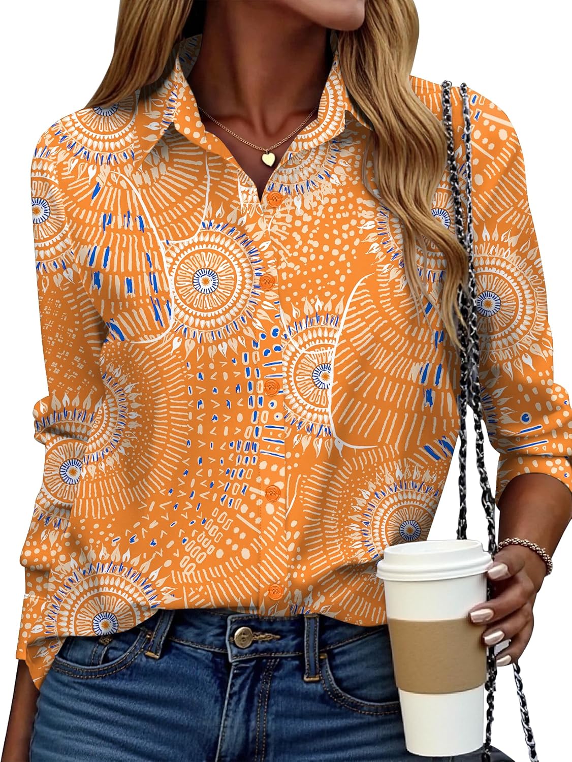 Button Down Shirt for Women Long Sleeve Blouses Floral Printed Tops Business Casual Work Outfits S-XXL